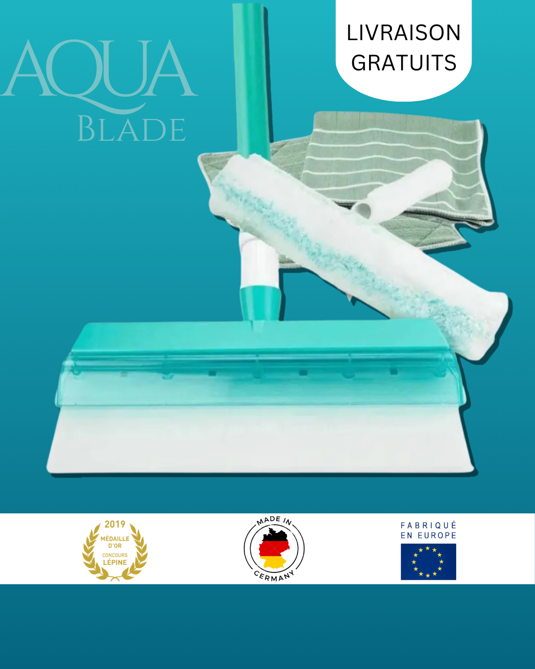 AquaBLADE™ – Kit Raclette à Vitres en Silicone Recyclable